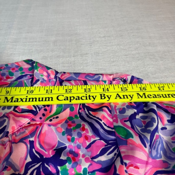 NWOT Lilly Pulitzer L Marvelle Isn't She Lilly Split Neck Blouse Top Purple Pink - Picture 9 of 14